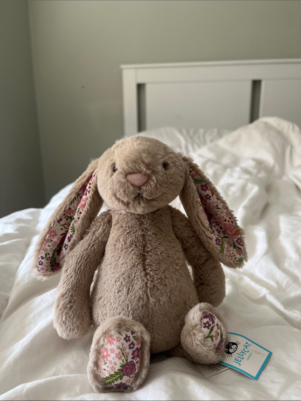 NWT JELLYCAT Beige Bunny with Pink Floral Ears & Paws